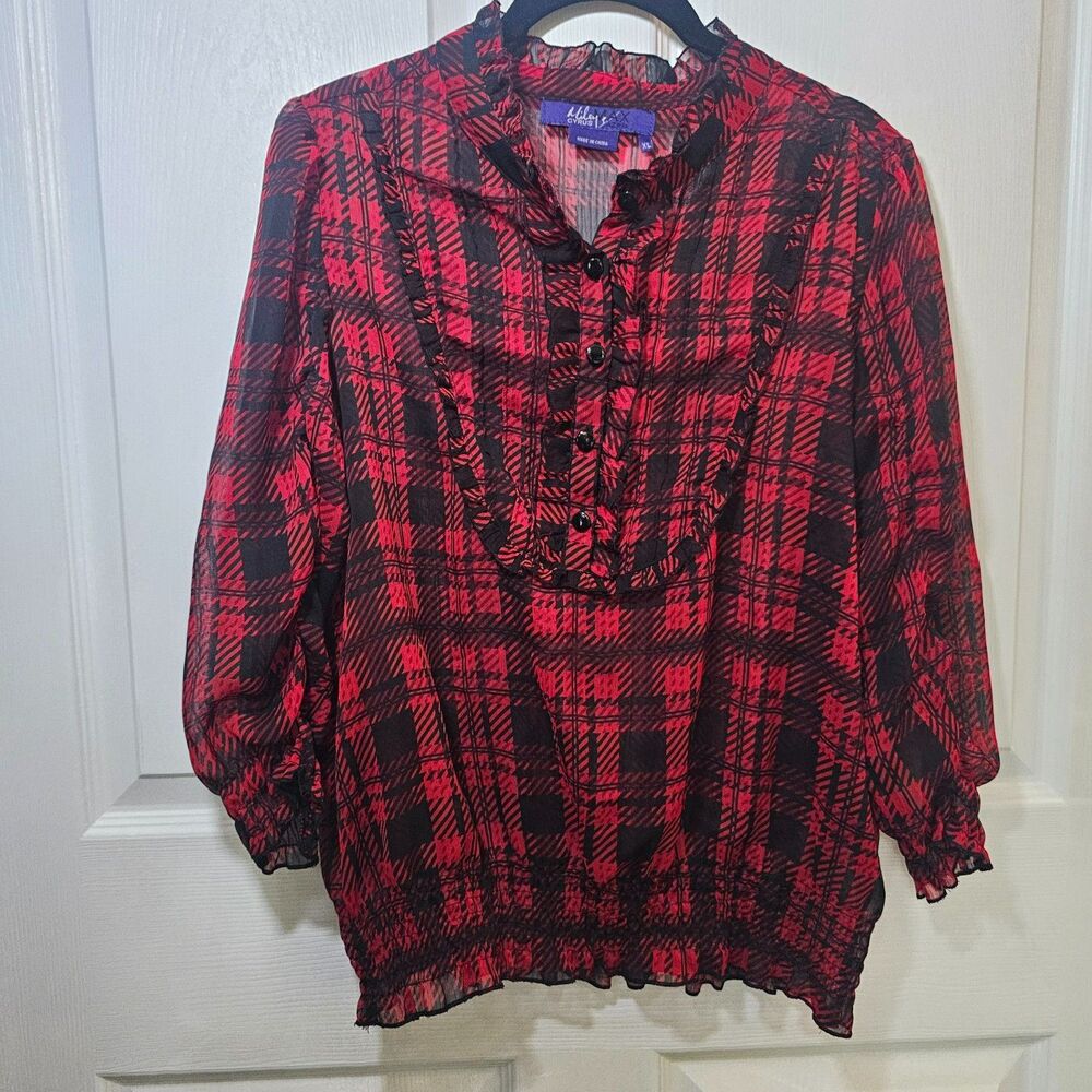 Miley Cyrus Max Azria Women's Sheer Black And Red Ruffle Blouse XL Romantic Goth